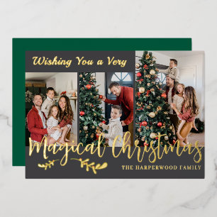  Simple and Modern Christmas Family Photo Collage Foil Holiday Card