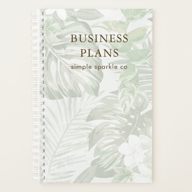 Simple and Modern Green and White Palm Leaf Print Planner (Front)