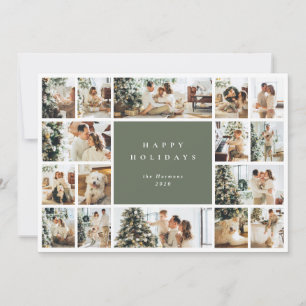 Simple and Modern Green Multi Photo Holiday Card