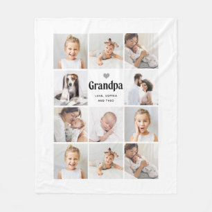 Simple and Modern Photo Collage for Grandpa Fleece Blanket