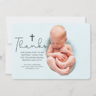 Simple and Modern Photo Cross Baptism Thank You Card