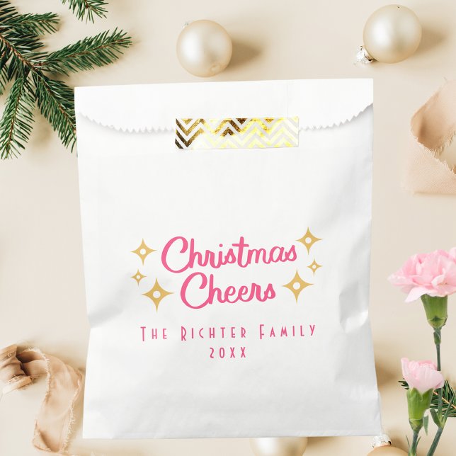 Simple and Modern Pink Christmas Cheer Holiday Favour Bag (Creator Uploaded)