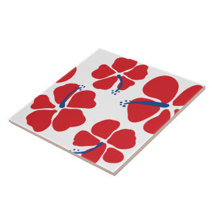 Simple and modern red and blue Hibiscus Ceramic Tile