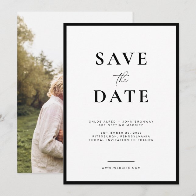 Simple and Modern Save the Date with Photo Invitation (Front/Back)