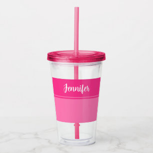 Simple and Pretty Hot Pink Striped Custom Name Acrylic Tumbler