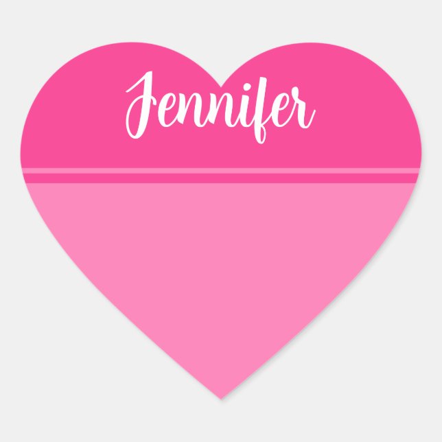 Simple and Pretty Hot Pink Striped Custom Name Heart Sticker (Front)