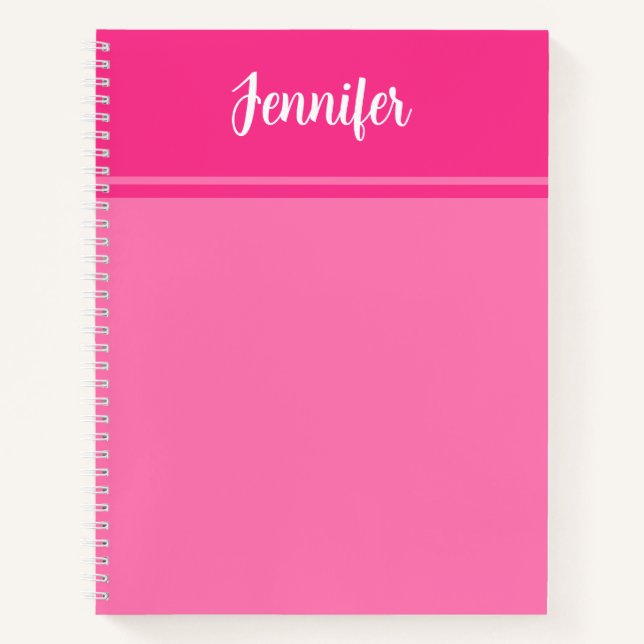 Simple and Pretty Hot Pink Striped Custom Name Notebook (Front)