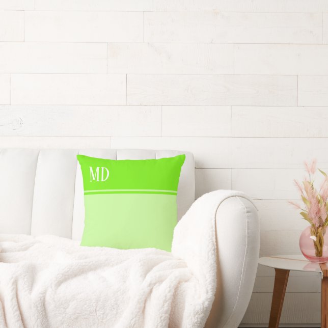 Simple and Pretty Lime Green Striped Monogram Cushion (Couch)