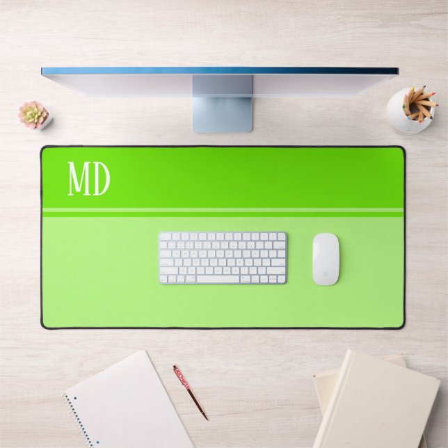 Simple and Pretty Lime Green Striped Monogram Desk Mat (Office 1)