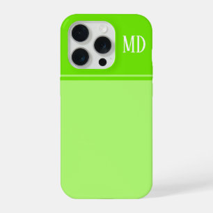Simple and Pretty Lime Green Striped Monogram iPhone 15 Pro Case
