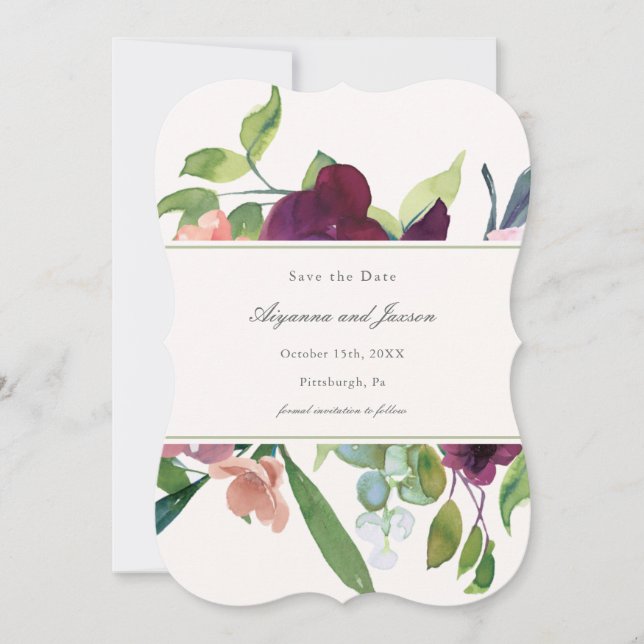 Simple and Pretty Plum Floral Wedding Save The Date (Front)