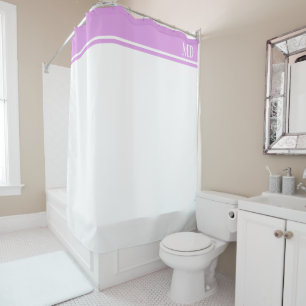 Simple and Pretty Purple Striped Monogram Shower Curtain