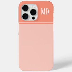 Simple and Pretty Salmon Pink Striped Monogram iPhone 15 Pro Max Case
