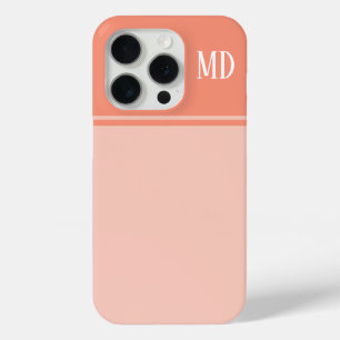 Simple and Pretty Salmon Pink Striped Monogram iPhone 15 Pro Case
