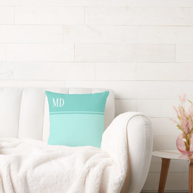 Simple and Pretty Teal Blue Striped Monogram Cushion (Couch)