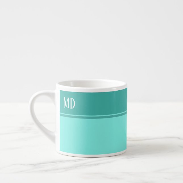 Simple and Pretty Teal Blue Striped Monogram Espresso Cup (Left)