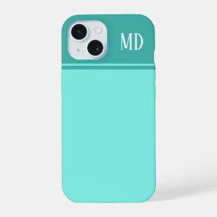 Simple and Pretty Teal Blue Striped Monogram iPhone 15 Case