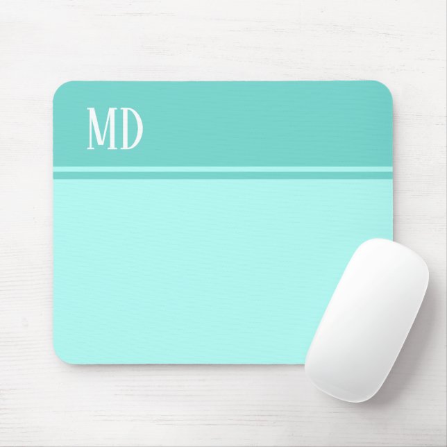 Simple and Pretty Teal Blue Striped Monogram Mouse Pad (With Mouse)