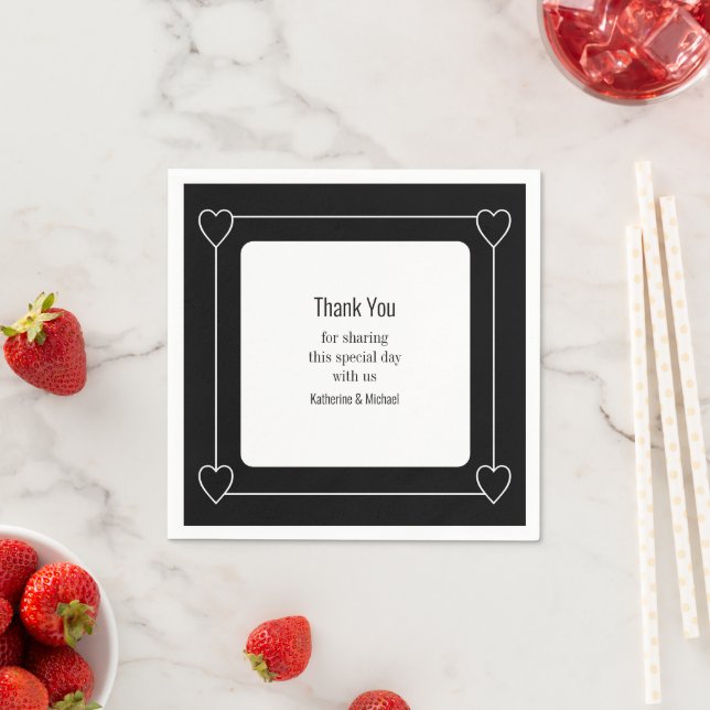 Simple and Romantic Hearts Black Wedding Napkin (Insitu)