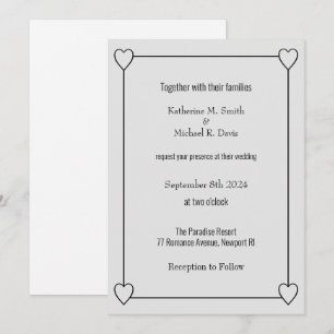 Simple and Romantic Hearts Light Grey Wedding Invitation