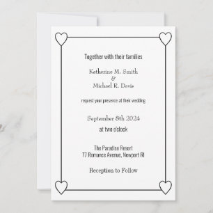 Simple and Romantic Hearts White Wedding Invitation