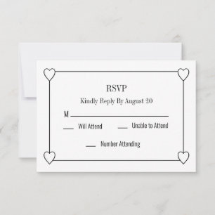 Simple and Romantic Hearts White Wedding RSVP Card