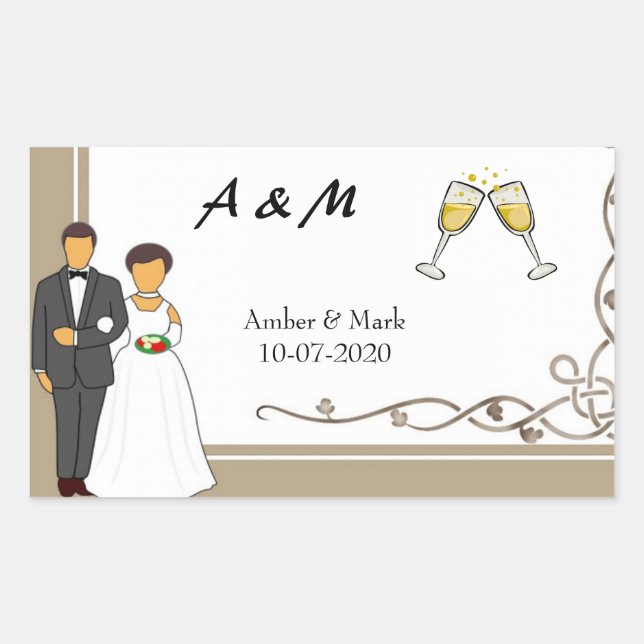 Simple and Romantic Wedding Rectangular Sticker (Front)