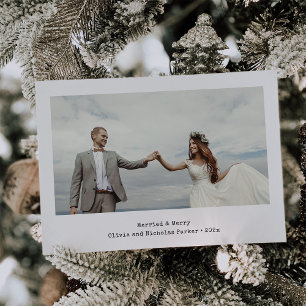 Simple and Rustic Married and Merry Two Photo Holiday Card