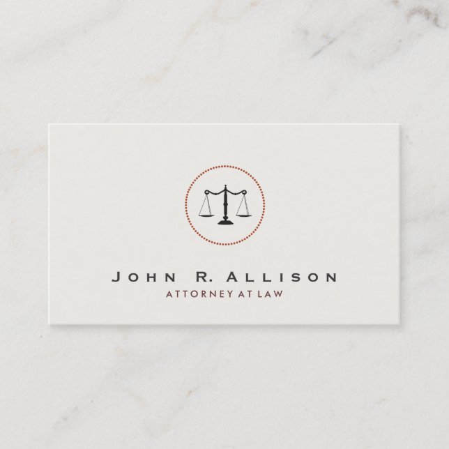 Simple and Sophisticated Justice Scale Attorney Business Card (Front)