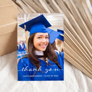 Simple and Stylish   Modern Two Photo Graduation Thank You Card