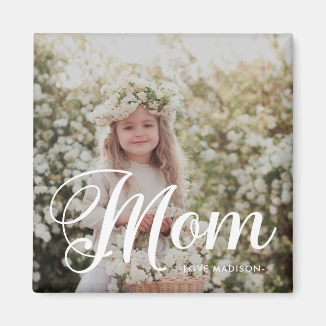 Simple and Stylish Mum Script Photo Keepsake Magnet (Front)