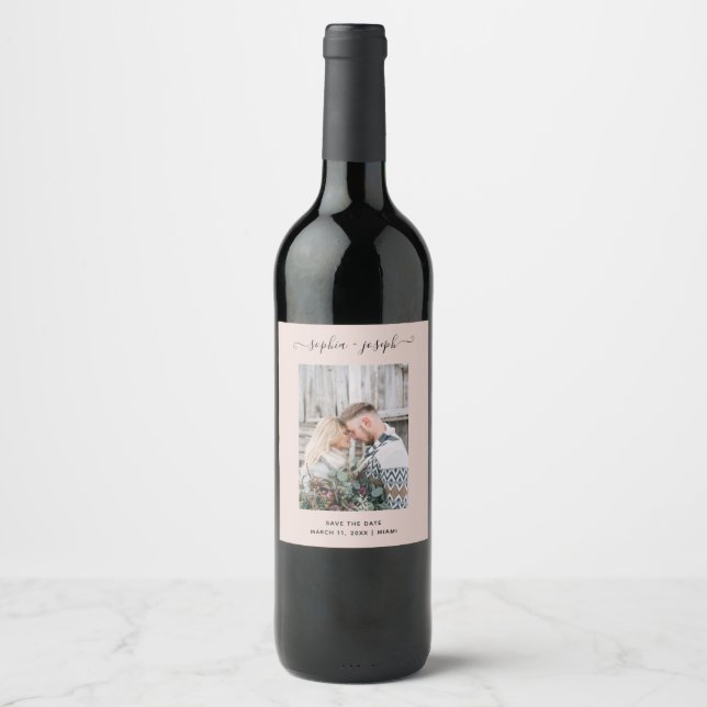 Simple and Stylish | Photo Minimal Save the Date Wine Label (Front)