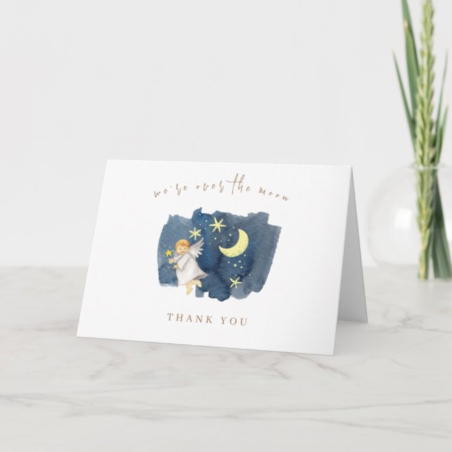Simple Angel Moon Star Baby Shower  Thank You Card (Front)