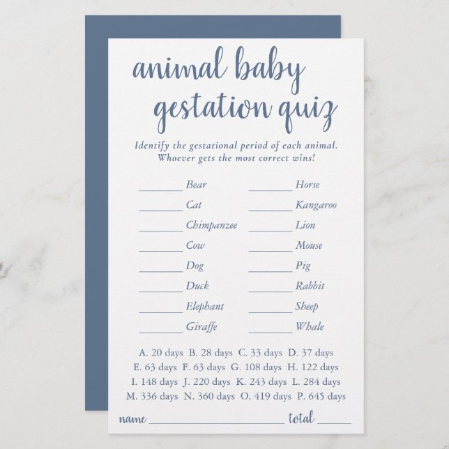 Simple Animal Baby | Dusty Blue Gestational Game (Front/Back)