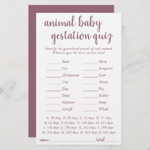 Simple Animal Baby   Mauve Pink Gestational Game