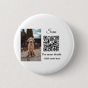 Simple animal name details QR code add text photo 6 Cm Round Badge