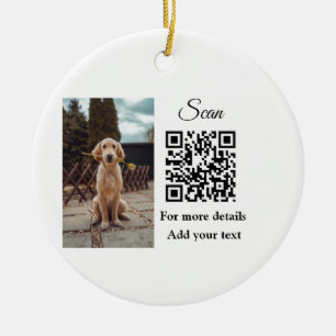 Simple animal name details QR code add text photo Ceramic Ornament