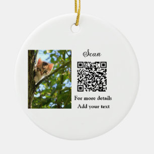 Simple animal name details QR code add text photo Ceramic Ornament