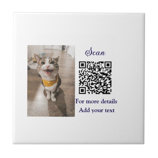 Simple animal name details QR code add text photo  Ceramic Tile (Front)