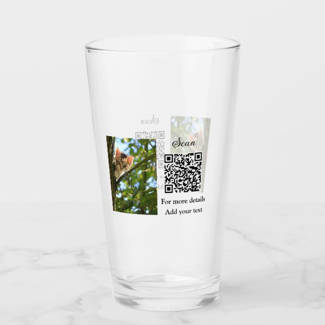 Simple animal name details QR code add text photo  Glass (Front)