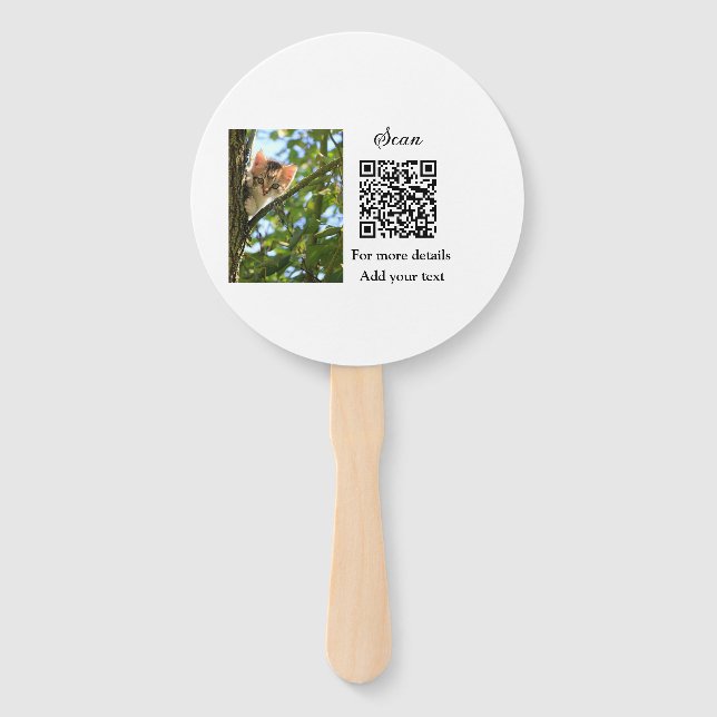 Simple animal name details QR code add text photo  Hand Fan (Front)
