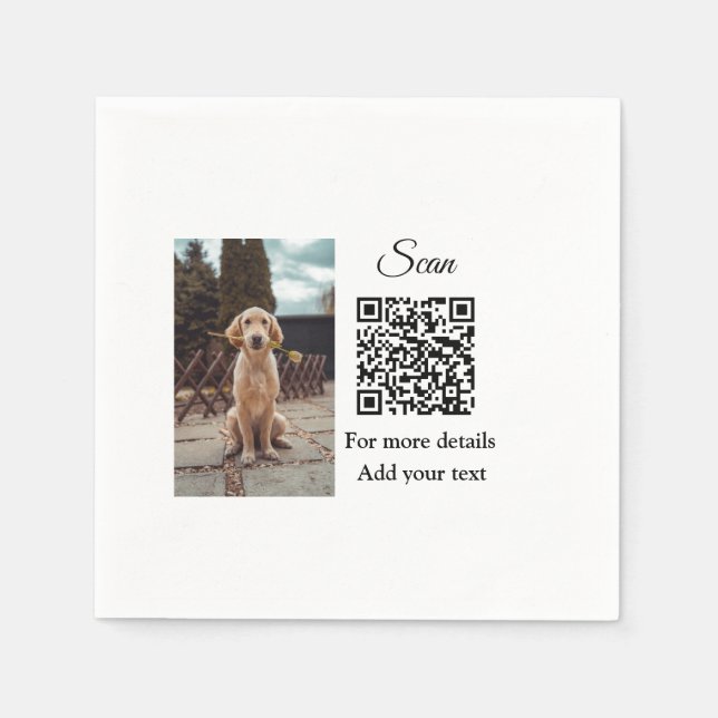 Simple animal name details QR code add text photo  Napkin (Front)