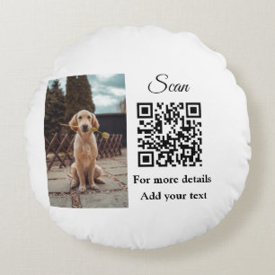 Simple animal name details QR code add text photo Round Cushion