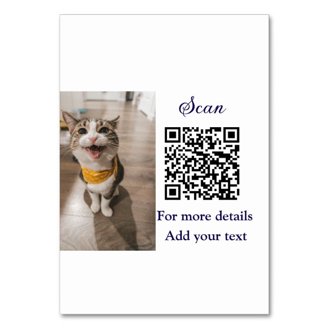 Simple animal name details QR code add text photo  Table Number (Front)