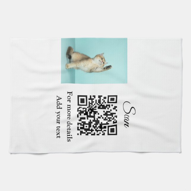 Simple animal name details QR code add text photo  Tea Towel (Horizontal)