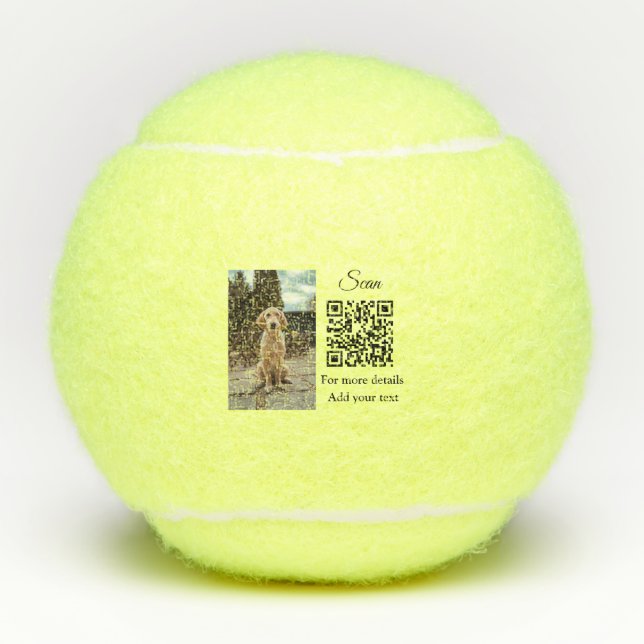 Simple animal name details QR code add text photo  Tennis Balls (Front)