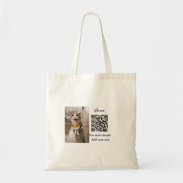 Simple animal name details QR code add text photo  Tote Bag (Front)