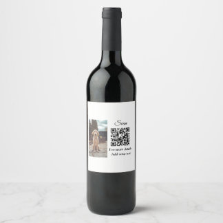 Simple animal name details QR code add text photo  Wine Label