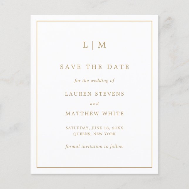 Simple Antique Gold Budget Wedding Save the Date (Front)