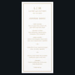 Simple Antique Gold Monogram Elegant Wedding Menu<br><div class="desc">Simple wedding menu featuring a modern yet elegant design with your two letter monogram along with your names and date surrounded by a thin border. All text is in faux gold over a white background. The fonts and background colours may be changed to any colours you wish by clicking the...</div>